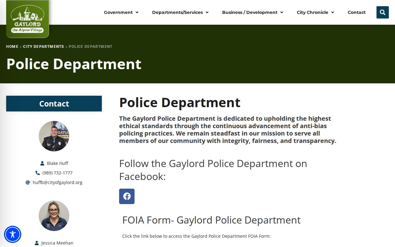 Otsego County Gaylord Police Department public-records source page